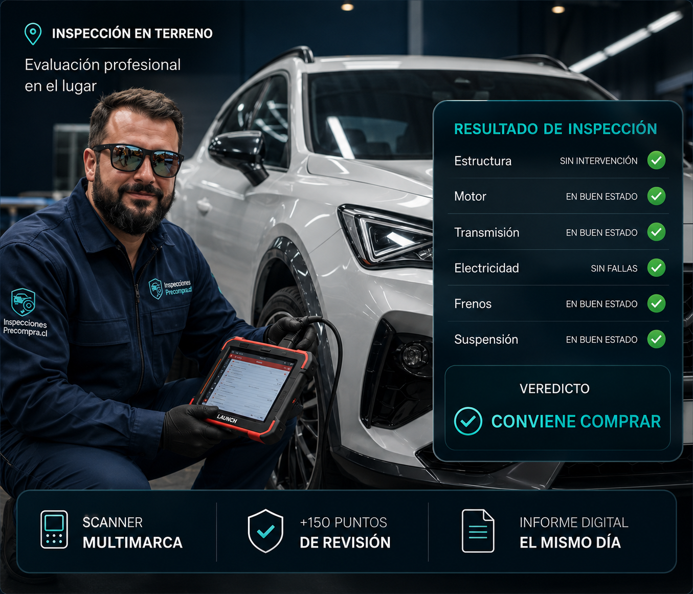 Inspector realizando inspección precompra